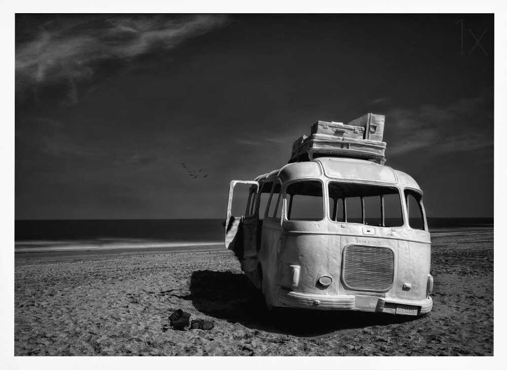 Abandoned Beach Bus Art Print UK — Dark Moody Calm Wall Art — Bedroom — Wall It All Prints
