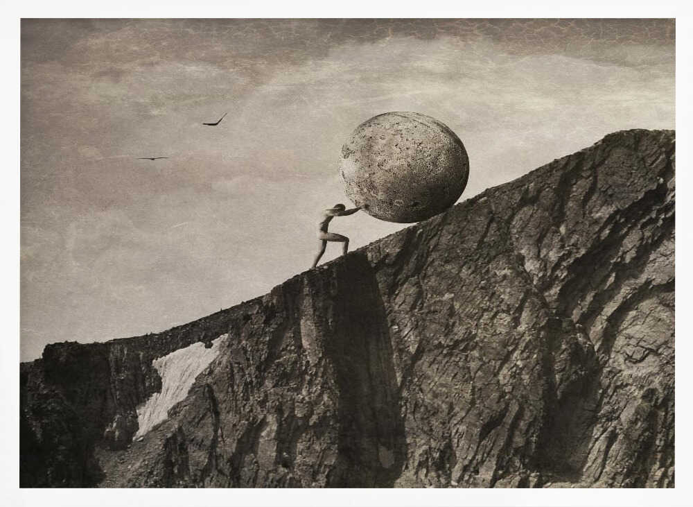 Man's Uphill Struggle Art Print UK — Dark Moody Dark Wall Art — Living Room — Wall It All Prints
