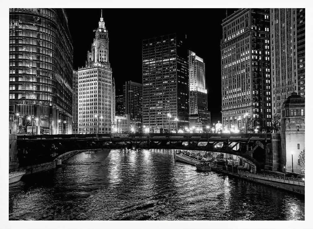 Chicago River Art Print UK — City Dark Wall Art — Living Room — Wall It All Prints