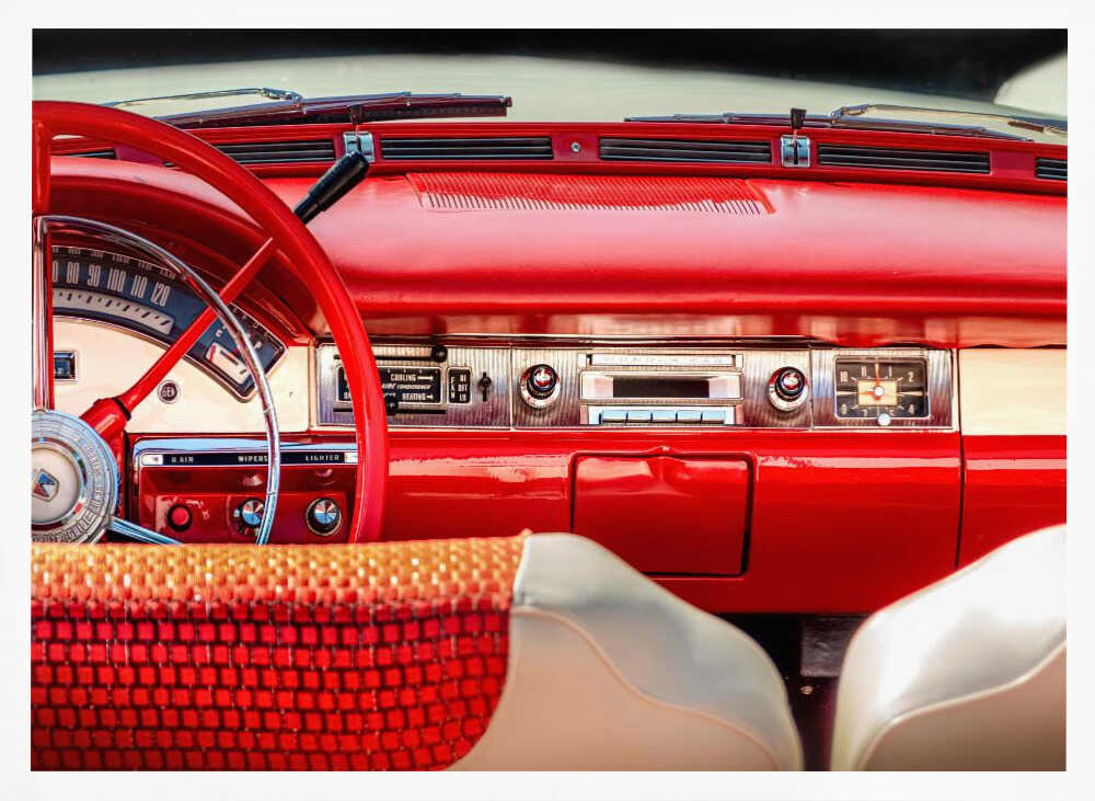 Vintage Red Car Interior Art Print UK — Vintage Vibrant Wall Art — Living Room — Wall It All Prints