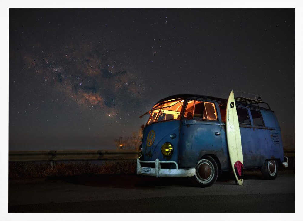Surf Van Under Stars Art Print UK — Vintage Calm Wall Art — Living Room — Wall It All Prints