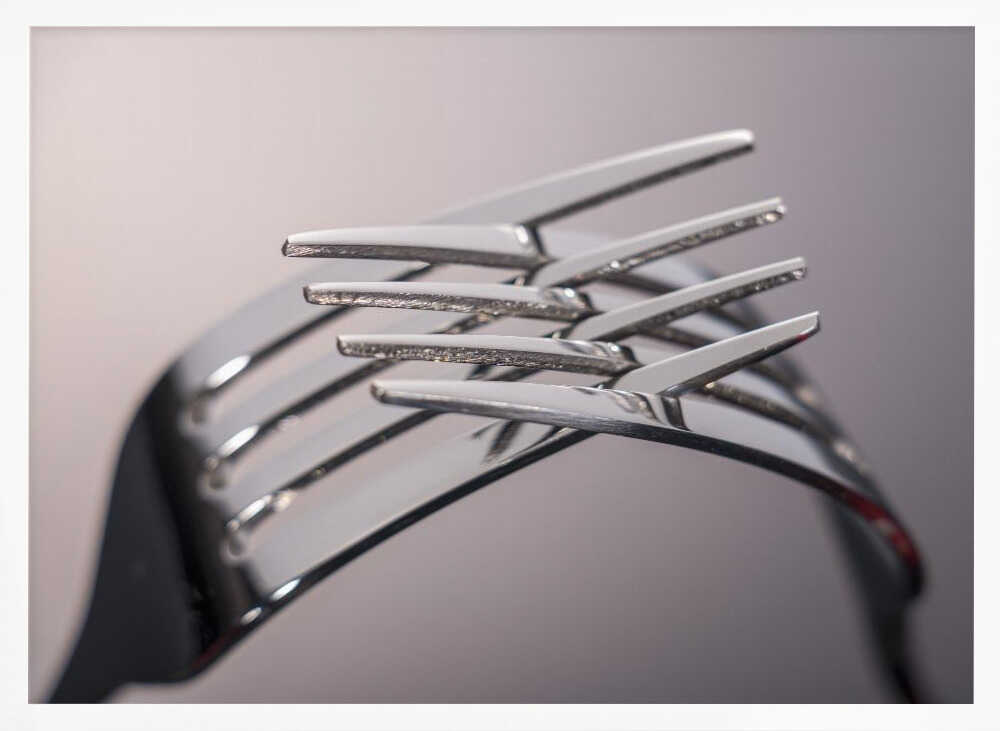 Reflective Metal Fork Art Print UK — Abstract Minimal Wall Art — Kitchen — Wall It All Prints