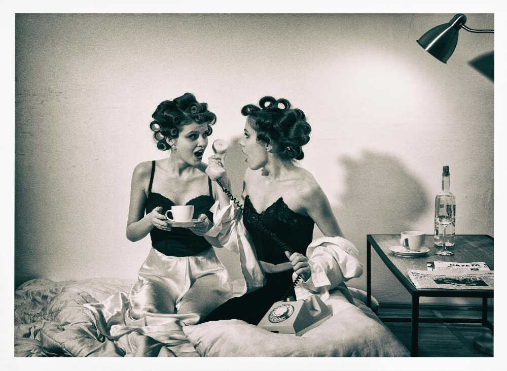Retro Morning Gossip Art Print UK — Dark Moody Vibrant Wall Art — Bedroom — Wall It All Prints
