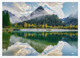 Misty Mountain Lake Reflection Art Print UK — Dark Moody Vibrant Wall Art — Bedroom — Wall It All Prints
