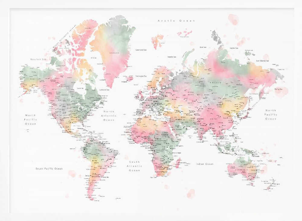 Soft Watercolor World Map Art Print UK — Animal Vibrant Wall Art — Nursery — Wall It All Prints
