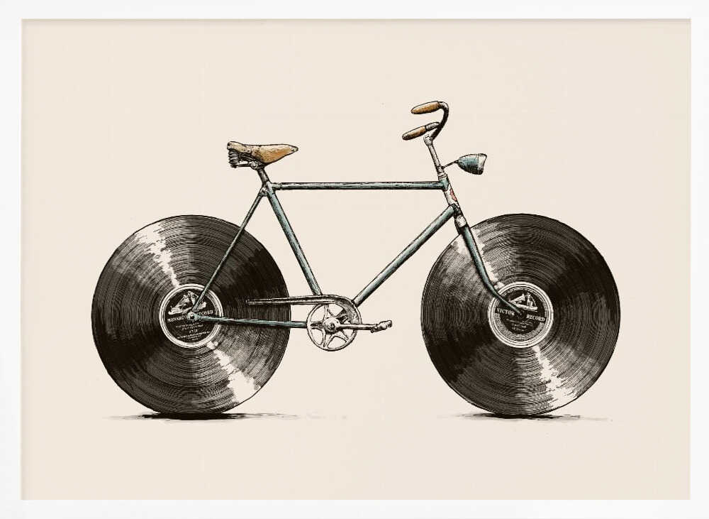 Vintage Vinyl Bicycle Art Print UK — Automotive Vibrant Wall Art — Living Room — Wall It All Prints