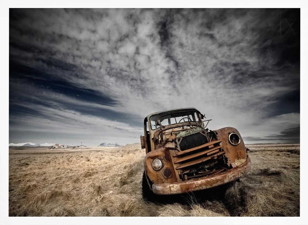 Rusty Truck Dramatic Sky Art Print UK — Dark Moody Dark Wall Art — Living Room — Wall It All Prints