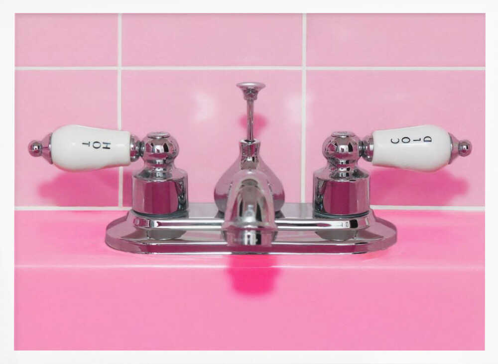 Retro Pink Sink Faucet Art Print UK — Vintage Vibrant Wall Art — Bathroom — Wall It All Prints
