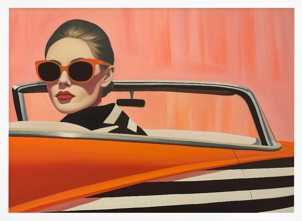 Stylish Woman Orange Car Art Print UK — Abstract Vibrant Wall Art — Living Room — Wall It All Prints