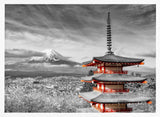 Red Pagoda Mount Fuji Art Print UK — Japanese Dark Wall Art — Living Room — Wall It All Prints