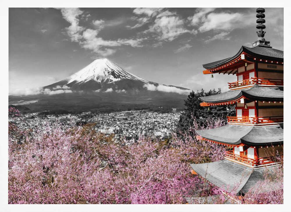 Mount Fuji Cherry Pagoda Art Print UK — Japanese Vibrant Wall Art — Living Room — Wall It All Prints