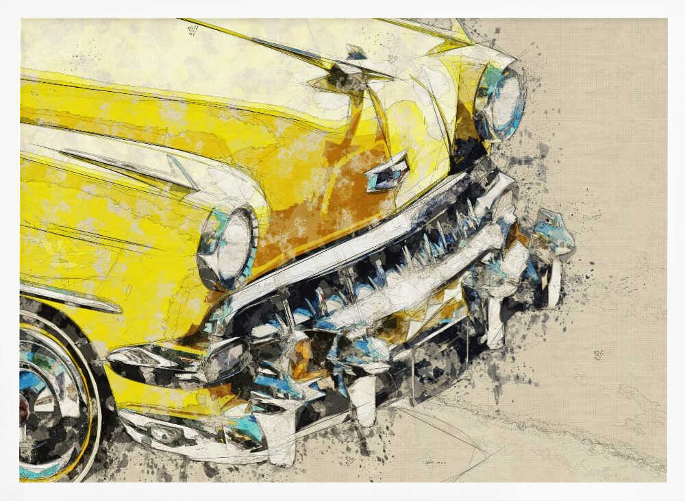 Yellow Chrome Classic Car Art Print UK — Vintage Vibrant Wall Art — Living Room — Wall It All Prints