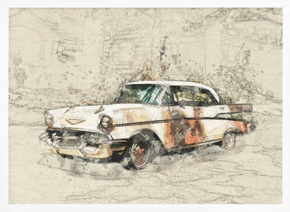 Weathered Classic Car Art Print UK — Vintage Vibrant Wall Art — Living Room — Wall It All Prints