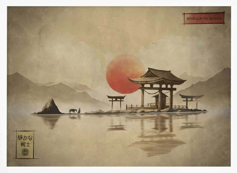 Japanese Temple Red Sun Art Print UK — Japanese Calm Wall Art — Bedroom — Wall It All Prints