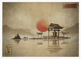 Japanese Temple Red Sun Art Print UK — Japanese Calm Wall Art — Bedroom — Wall It All Prints