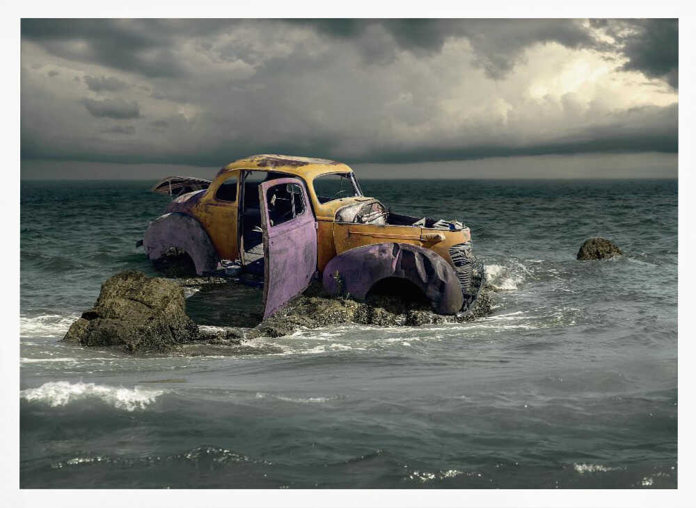 Rusty Car Ocean Storm Art Print UK — Dark Moody Vibrant Wall Art — Living Room — Wall It All Prints