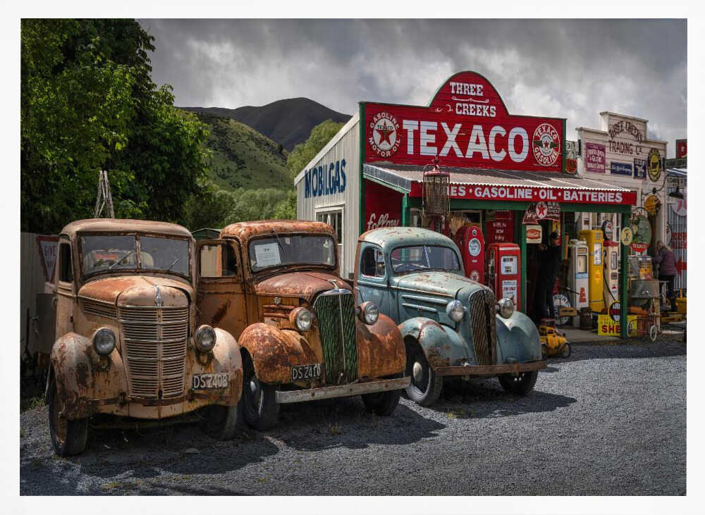 Vintage Gas Station Trucks Art Print UK — Landscape Vibrant Wall Art — Living Room — Wall It All Prints