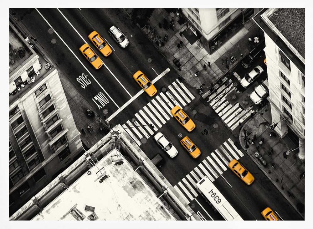 Urban Yellow Cab Traffic Art Print UK — Landscape Vibrant Wall Art — Living Room — Wall It All Prints