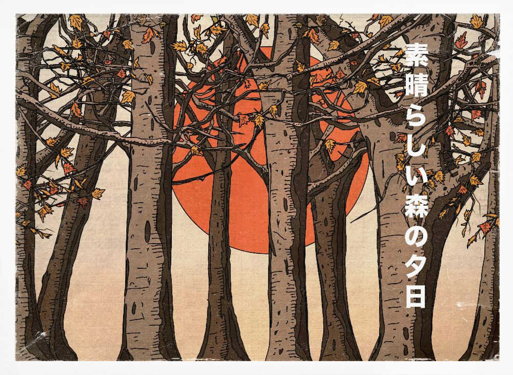 Autumn Forest Sunset Art Print UK — Japanese Calm Wall Art — Living Room — Wall It All Prints