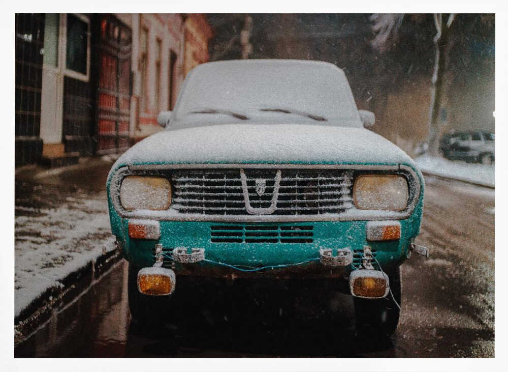Snowy Vintage Car Art Print UK — Japanese Vibrant Wall Art — Living Room — Wall It All Prints
