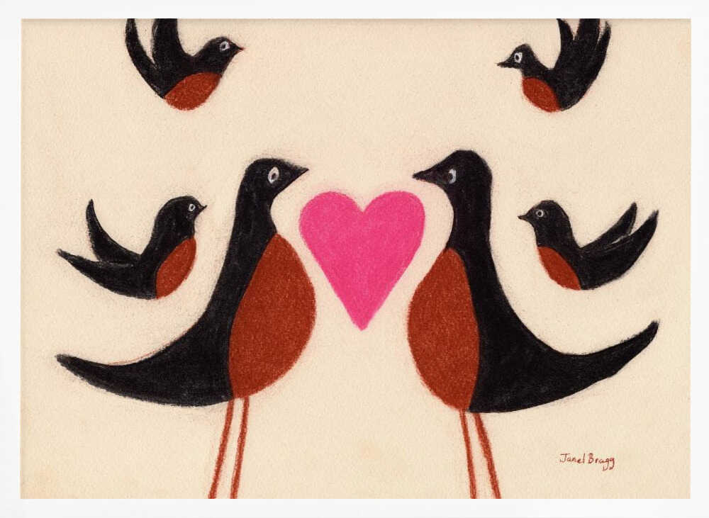 Framed Love Birds Family bird nursery print displayed in a family nursery.
