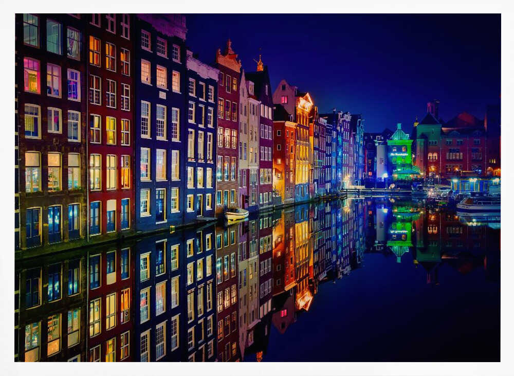 Vibrant Canal City Night Art Print UK — Landscape Vibrant Wall Art — Living Room — Wall It All Prints