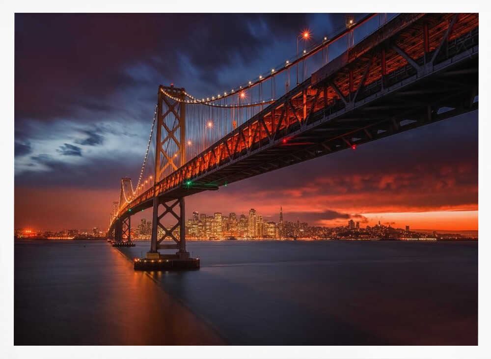 Bay Bridge at Night Art Print UK — Landscape Vibrant Wall Art — Living Room — Wall It All Prints