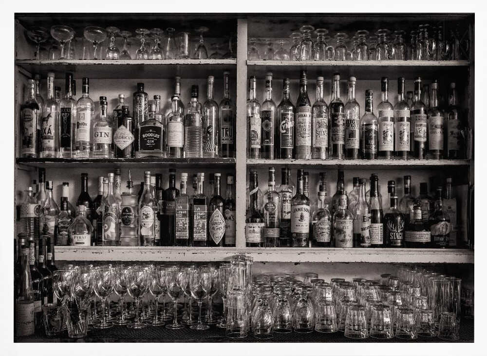 Vintage Bar Spirits Art Print UK — Dark Moody Dark Wall Art — Living Room — Wall It All Prints