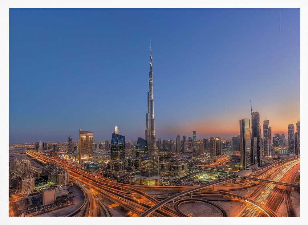 Dubai Evening Skyline Art Print UK — Landscape Vibrant Wall Art — Living Room — Wall It All Prints