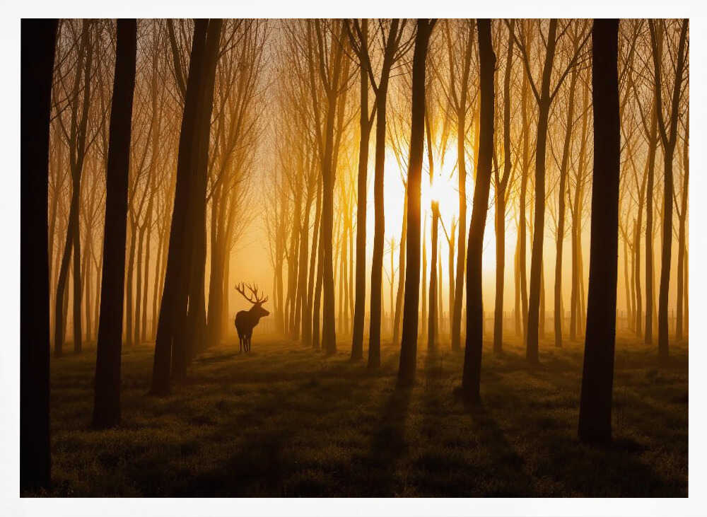 Golden Forest Stag Art Print UK — Landscape Calm Wall Art — Living Room — Wall It All Prints
