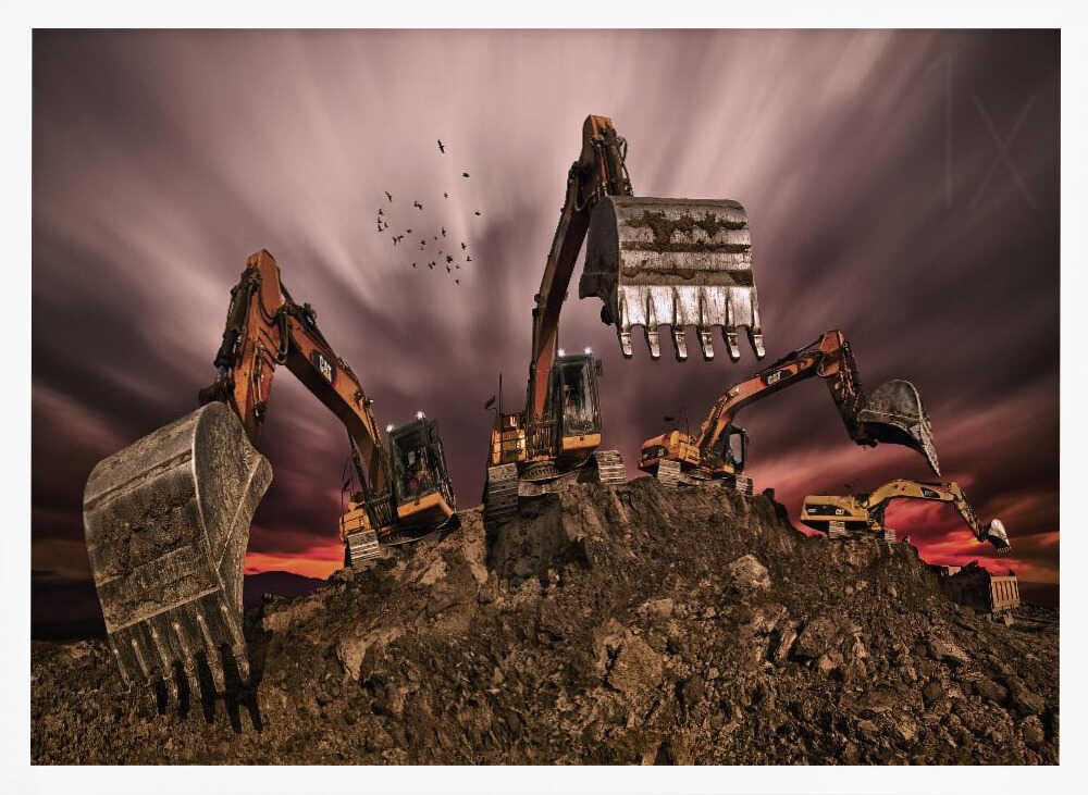 Industrial Excavators Sunset Art Print UK — Dark Moody Dark Wall Art — Living Room — Wall It All Prints