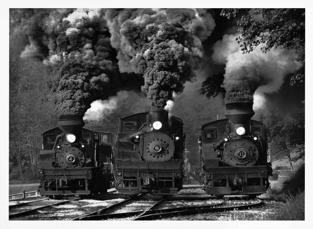 Smoky Steam Trains Art Print UK — Dark Moody Dark Wall Art — Living Room — Wall It All Prints