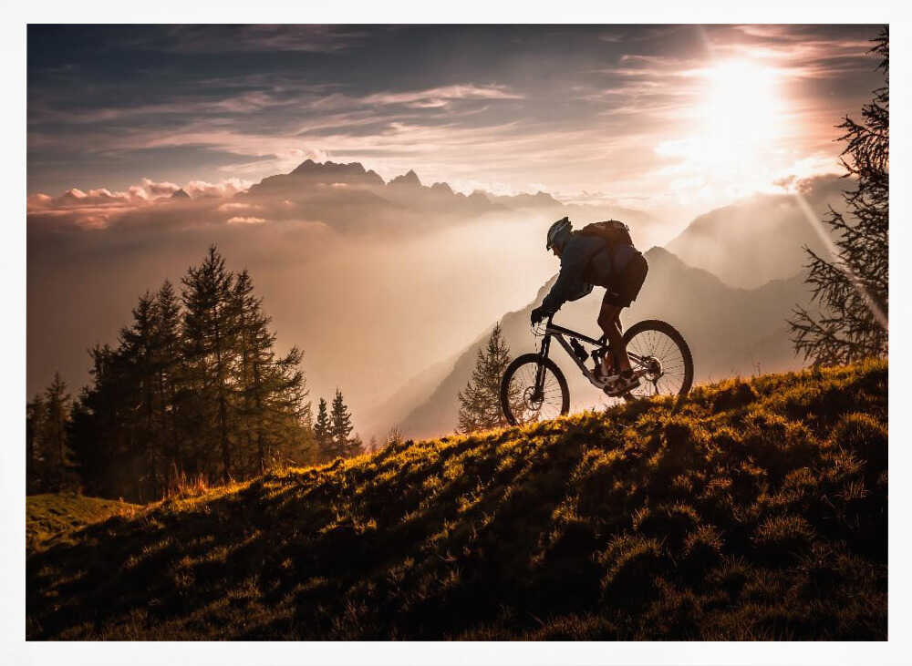 Mountain Biking Golden Hour Art Print UK — Landscape Warm Wall Art — Living Room — Wall It All Prints