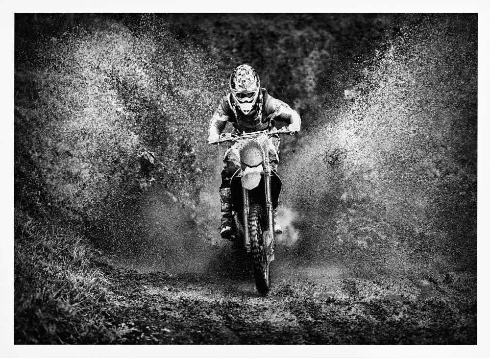 Motocross Mud Splash Art Print UK — Automotive Dark Wall Art — Living Room — Wall It All Prints