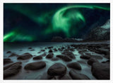 Northern Lights Rocky Shore Art Print UK — Dark Moody Vibrant Wall Art — Living Room — Wall It All Prints