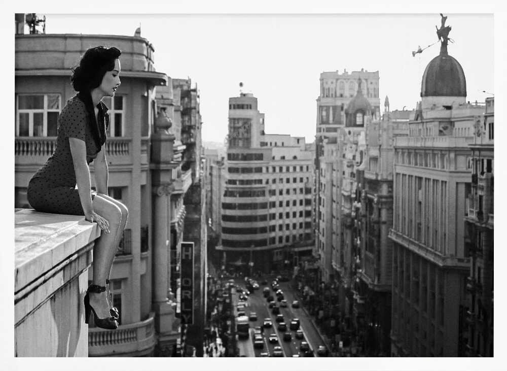 Elegant Woman City Rooftop Art Print UK — Portrait Dark Wall Art — Living Room — Wall It All Prints