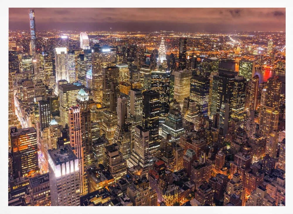 New York Night Skyline Art Print UK — Dark Moody Vibrant Wall Art — Living Room — Wall It All Prints