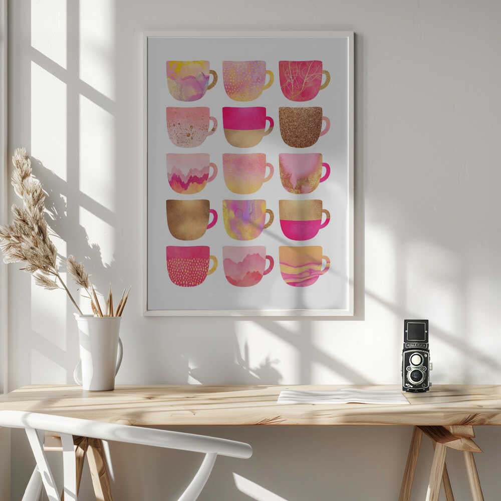 Pink Gold Cup Collection Art Print UK — Abstract Vibrant Wall Art — Kitchen — Wall It All Prints