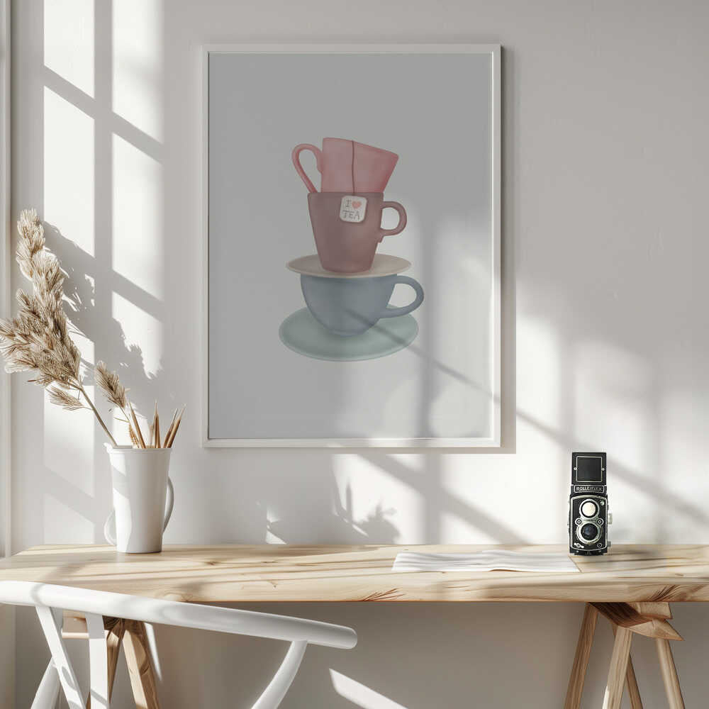 Stacked Tea Cups Art Print UK — Abstract Vibrant Wall Art — Kitchen — Wall It All Prints