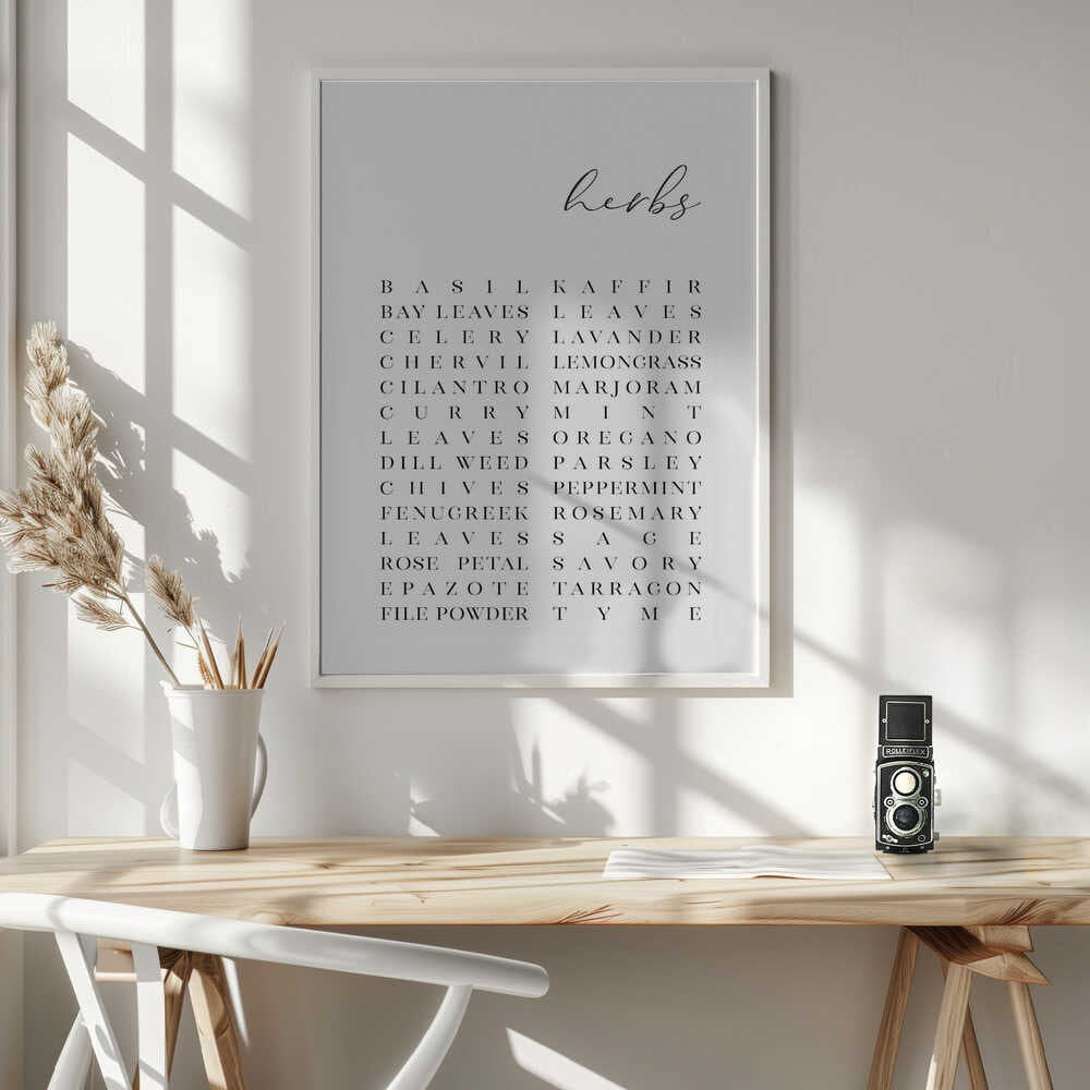 Elegant Herbs List Art Print UK — Abstract Vibrant Wall Art — Kitchen — Wall It All Prints