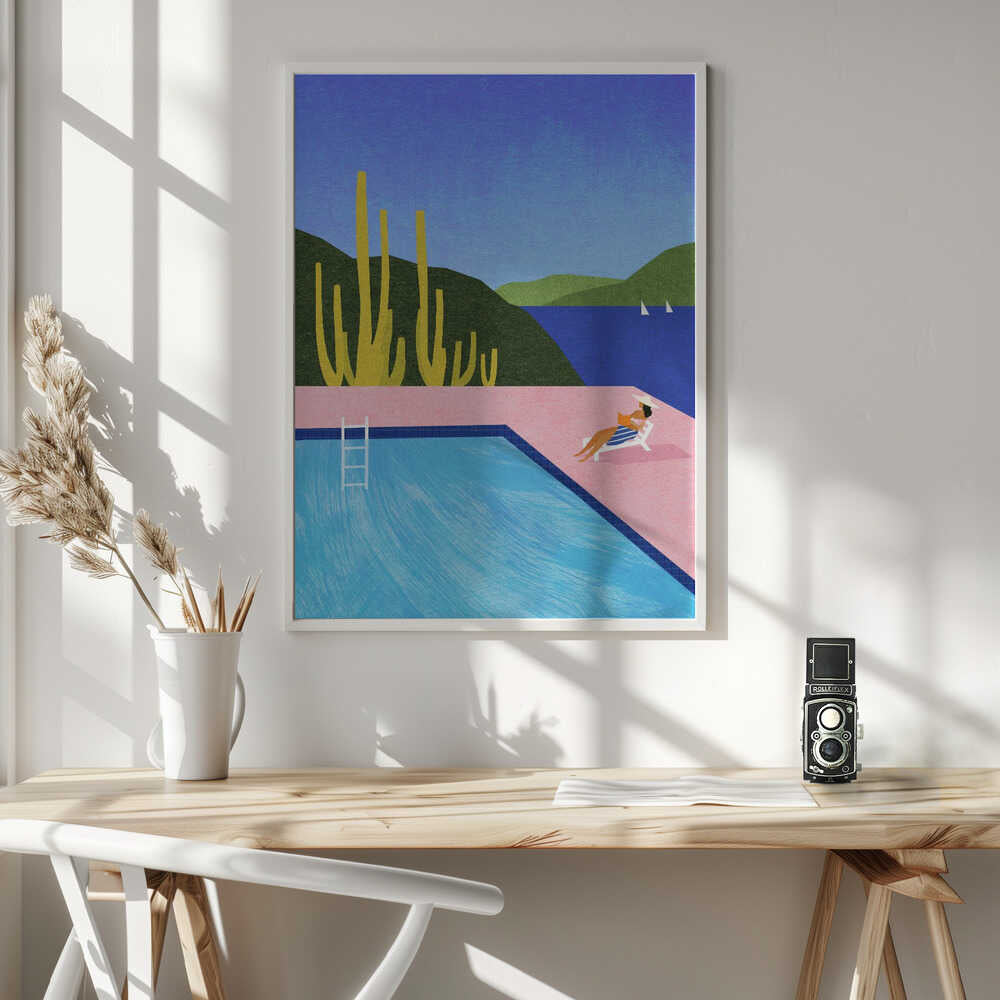 Poolside Ocean View Art Print UK — Portrait Vibrant Wall Art — Bathroom — Wall It All Prints