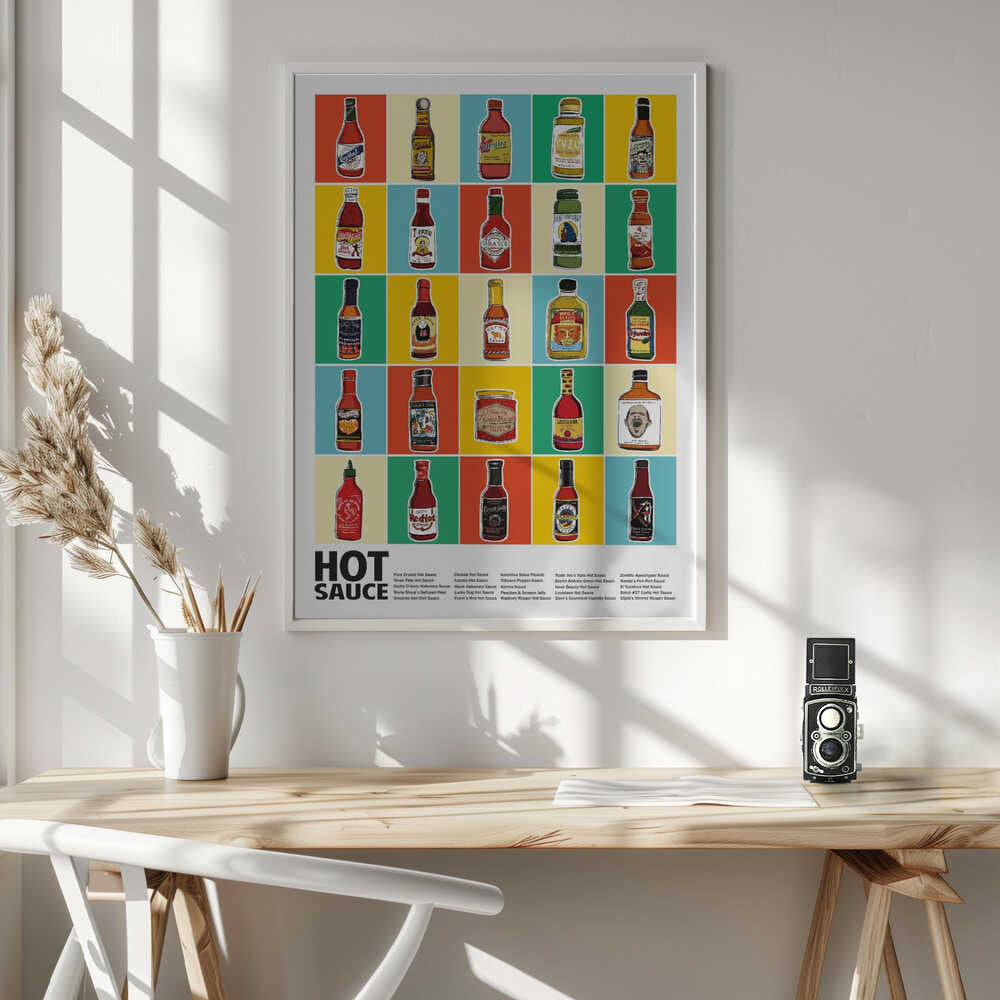 Colorful Hot Sauces Art Print UK — Food Vibrant Wall Art — Kitchen — Wall It All Prints