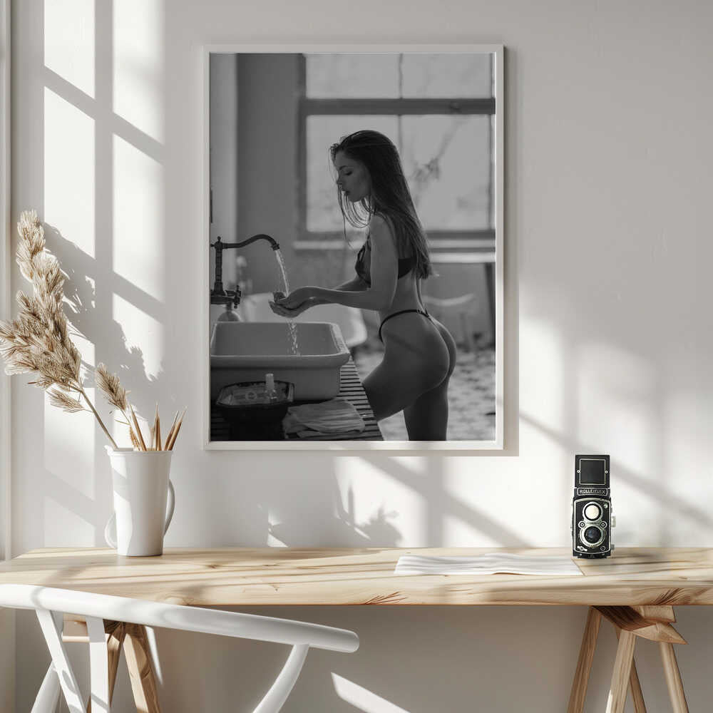Sensual Woman at Sink Art Print UK — Dark Moody Dark Wall Art — Bathroom — Wall It All Prints