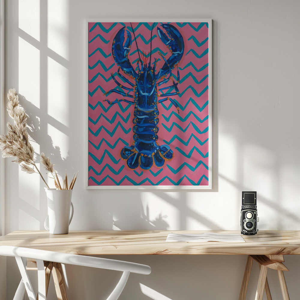 Vibrant Blue Lobster Chevron Art Print UK — Abstract Vibrant Wall Art — Kitchen — Wall It All Prints