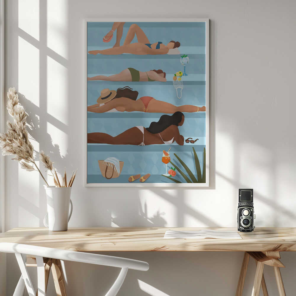 Ladies by the pool Art Print UK — Portrait Vibrant Wall Art — Living Room — Wall It All Prints