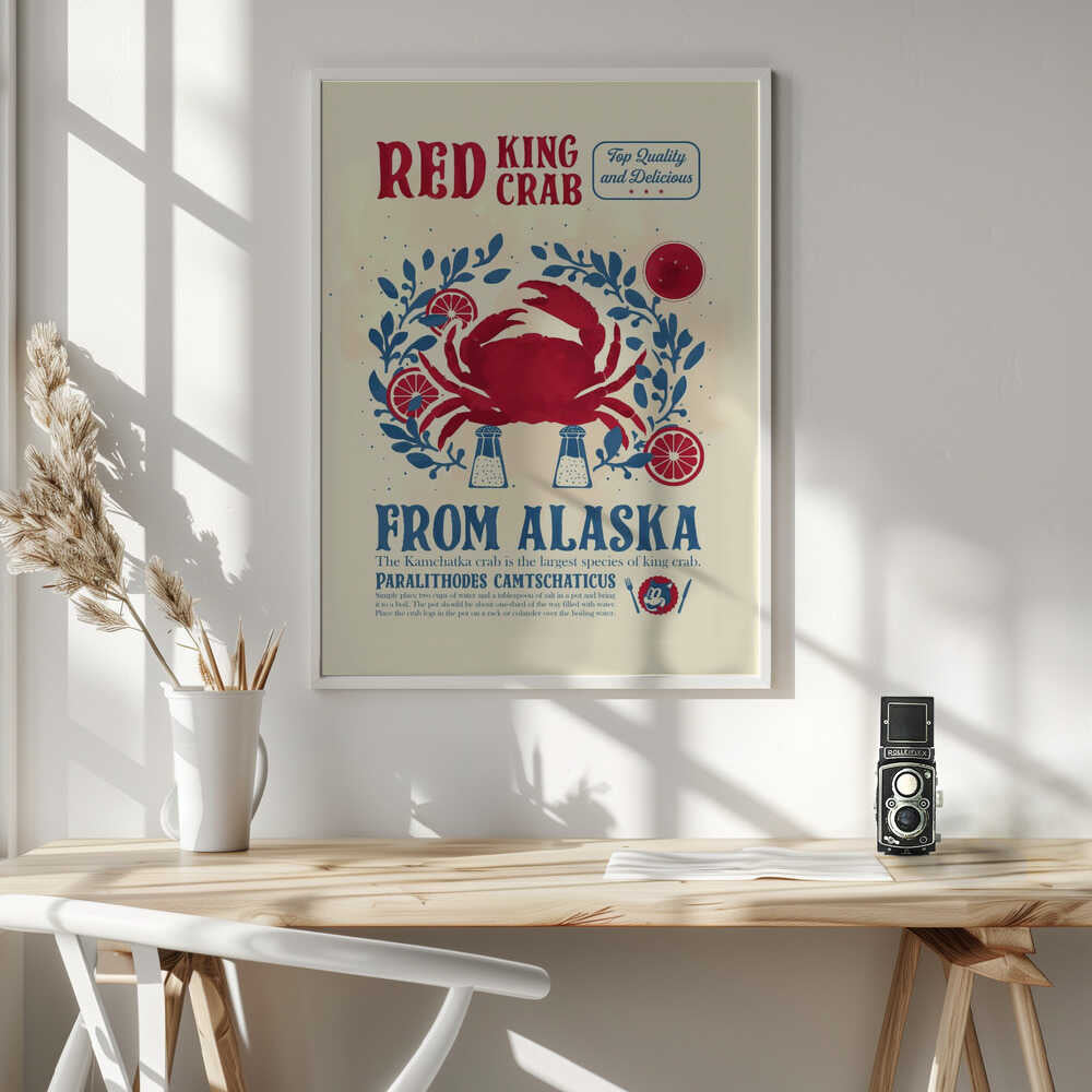 Alaskan Red King Crab Art Print UK — Vintage Vibrant Wall Art — Kitchen — Wall It All Prints