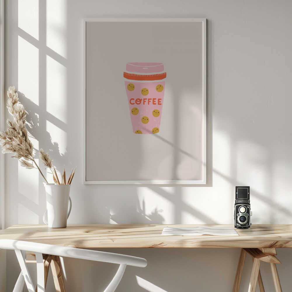 Happy Pink Coffee Cup Art Print UK — Food Vibrant Wall Art — Kitchen — Wall It All Prints