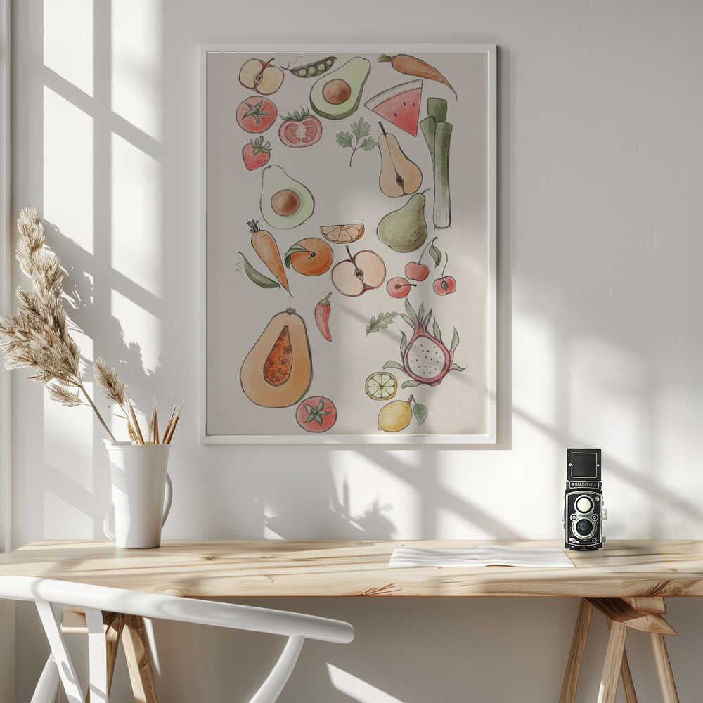 Colorful Healthy Produce Art Print UK — Animal Vibrant Wall Art — Kitchen — Wall It All Prints