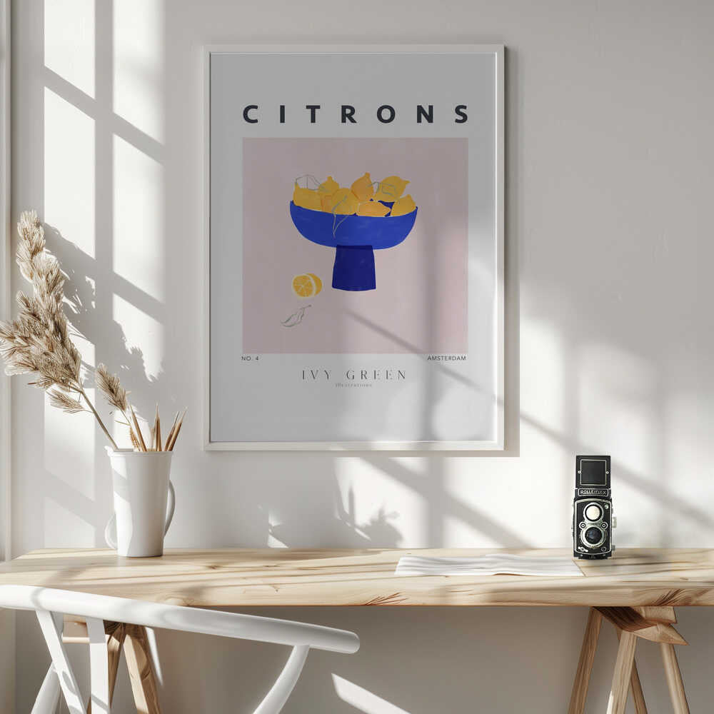Vibrant Lemons Blue Bowl Art Print UK — Abstract Vibrant Wall Art — Kitchen — Wall It All Prints
