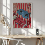 Blue Tomatoes on Stripes Art Print UK — Food Vibrant Wall Art — Kitchen — Wall It All Prints